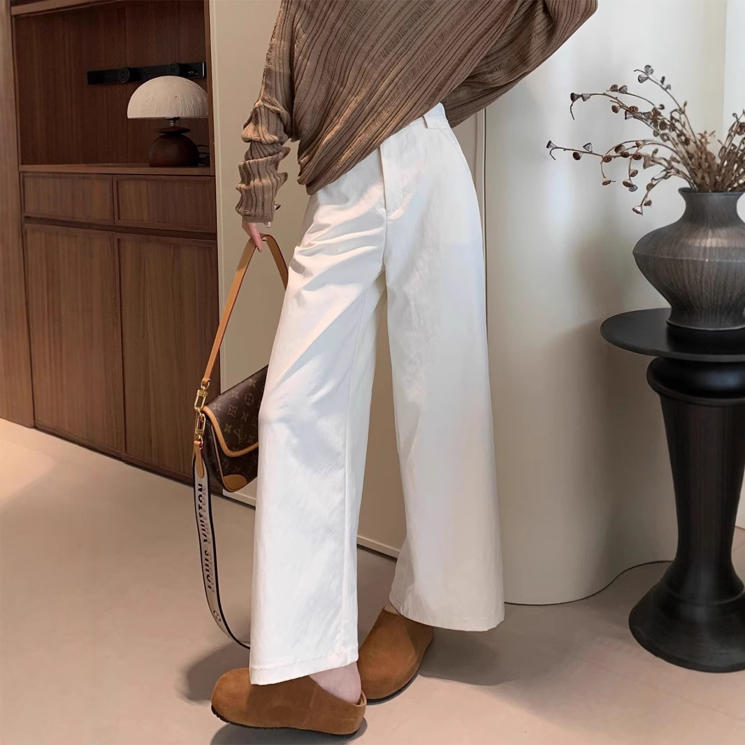 Pantalones anchos de nueve puntos blancos para niños primavera y verano nuevo estilo holgado, perezoso y relajado, pantalones casuales de pierna recta, monos de cintura alta