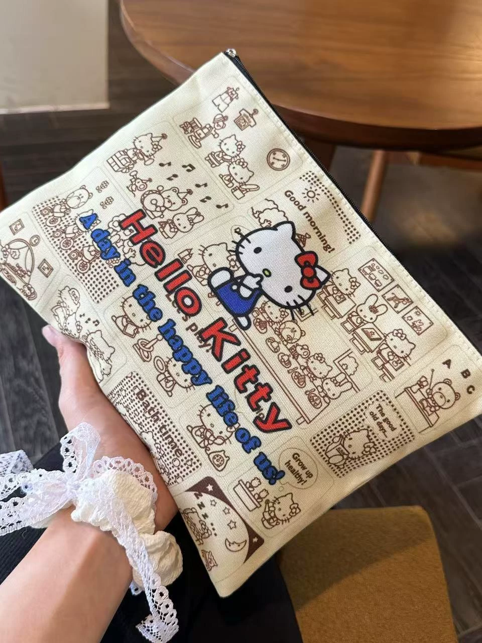 Клатч (Hello Kitty), маленький карман для хранения, ткань с принтом, молния, лёгкий 0,03 кг
