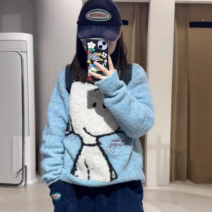 Japanese Style Antique Cartoon Jacquard Snoopy Sweater Women's Autumn Outer Wear Loose Children's Knitted Shirt for Students Japanese Style Antique Cartoon Jacquard Snoopy Sweater Women's Autumn Outer Wear Loose Children's Knitted Shirt for Students