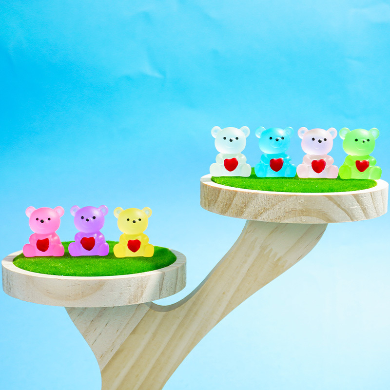 Mini artesanías luminosas dibujos animados amor oso decoración evento regalo diy resina micro paisajismo accesorios