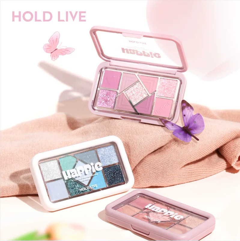 Палетка теней HOLD LIVE маленькая рамка для пудры nine — 9 оттенковperl и матовый, 3D яркое отделка