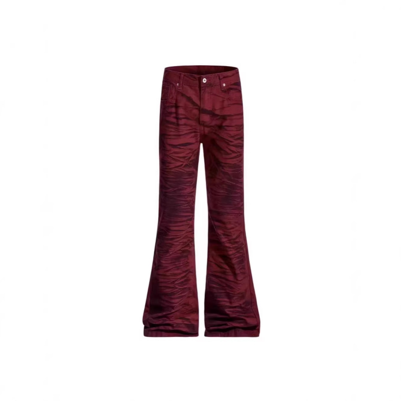 Ankela Red Leopard Print Versatile Wide-Leg Jeans for Men, New High-Waisted Loose Slimming Pants for Autumn 2025