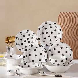 法式复古波点釉下彩陶瓷餐具手捏不规则艺术蛋糕盘双耳烤盘沙拉碗