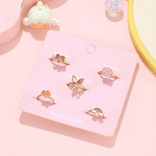 Children's Ring Girl Princess Cute Cartoon Diamond Drop Oil Animal Ring Adjustable Ring Children's Jewelry
