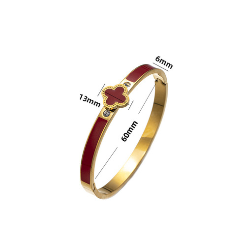 Amazon E-commerce Cross-border Lucky Clover Titanium Steel Bracelet, Lightweight Luxury Enamel High-Quality Color-Preserving European and American Style for Women