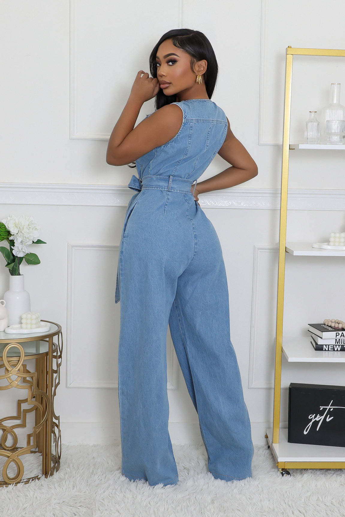 728g Weight Sleeveless Sleeve Length Full Length Pants Length Cotton, Denim Fabric Type High Waist Waist Line Jumpsuits Pants Type Bodysuits Tops Type Daily Occasion Loose Fit Type Solid Color Pattern Summer Season Women's Gender Belt Design Casual Style Women's Daily Bodysuits Casual Solid Color Full Length Belt Jumpsuits 2