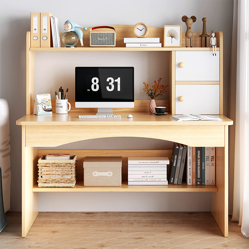 電腦桌台式簡約家用書桌書架一體臥室學生學習桌簡易辦公寫字桌子