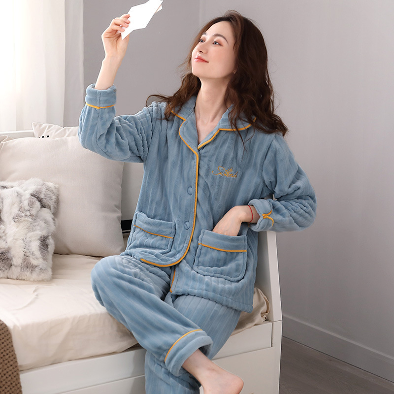 睡衣女冬季珊瑚绒加厚加绒保暖女式秋冬法兰绒大码冬天家居服套装|undefined