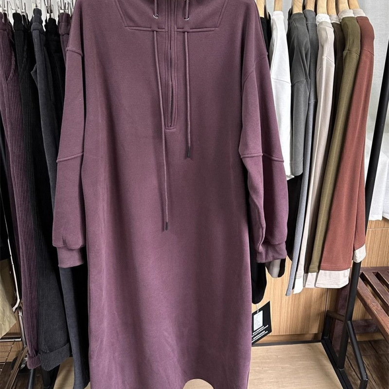 特大码连衣裙300斤胖加绒加厚长款卫衣裙女秋冬款宽松半拉链连帽|undefined