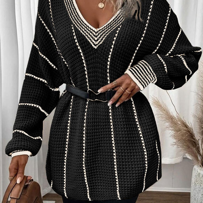Europa y Estados Unidos transfronterizos Amazon otoño y invierno nuevo cuello en V vertical suéter suelto ropa de mujer Aliexpress moda jersey superior image 12