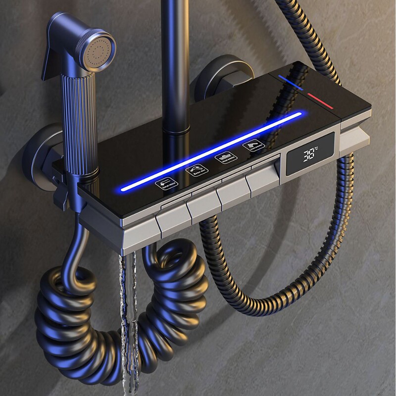 Shower suit Gun Grey Milk White Black Kitchen Bathroom Hand Spray Top Spray Hose Piano Key Carrier Digital Display