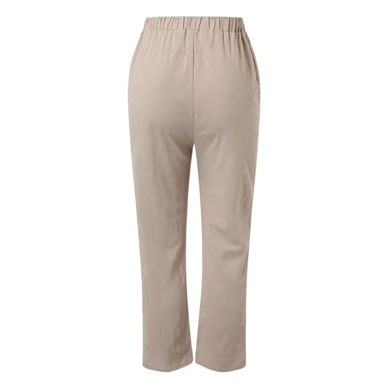 2024 Amazon nuevo elegante de Cercanías de algodón de lino de bolsillo recto pantalones Casuales