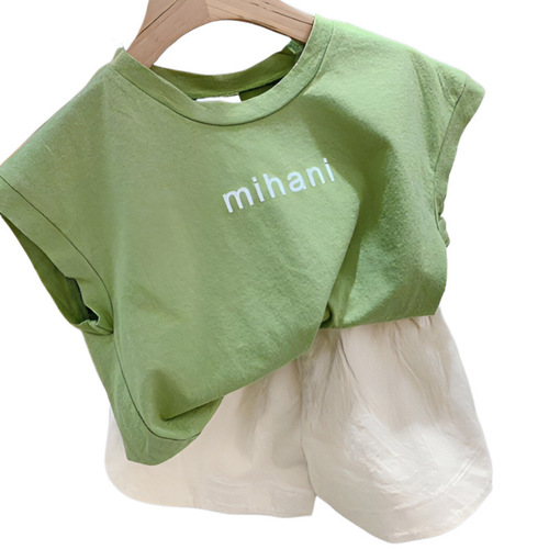 2025 new children's summer suit for men and women's children's vest, cotton small fresh baby casual shorts, two-piece set