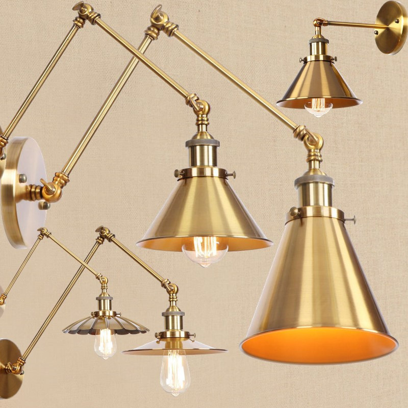 Scandinavian Wall Lamp Industrial Style Retractable Indoor Lampshade Living Room Bedroom Bedside Lamp Simple Antique Copper Wall Lamp Normcore