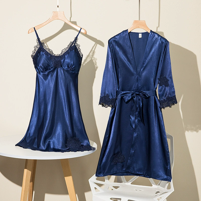 Silk Sexy Pajama Set for Women — Demi‑season Thin Long‑Sleeve Robe & Sleepwear, Multi‑piece