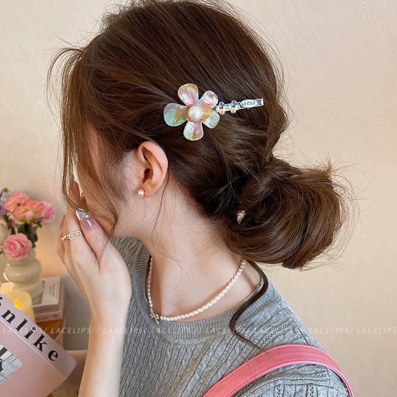 34# iridescent shell pattern floral pearl dazzling crystal hair clip [single piece]