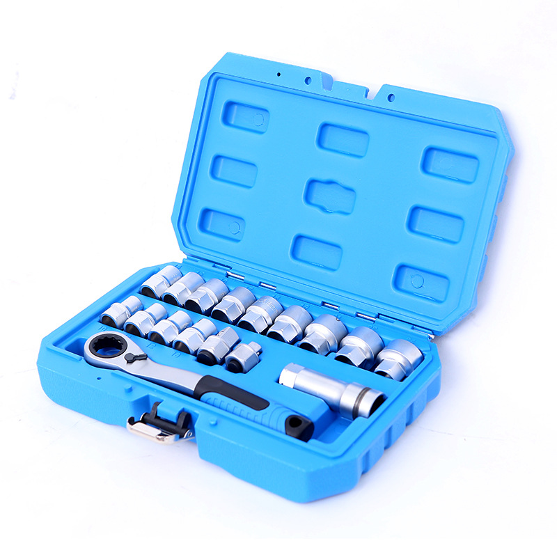 17-Piece Set of Through-Hole Ratchet Sockets, Toothed Through-Hole Sockets, 12-Point Perforated Sockets, Disassembly Tools, Multi-Functional Sockets