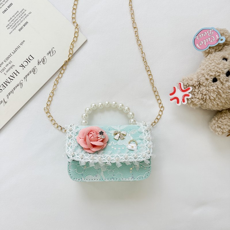 Nuevo bolso infantil, bolso de moda de perlas, bolso de hombro de flores de niñas, bolso de moda de cadena, mochila pequeña