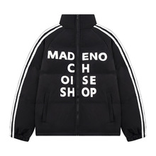 冬季新款个性字母印花三条杠宽松棉服男潮牌青春时尚中性棉衣外套