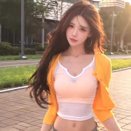 纯欲辣妹撞色叠穿文胸吊带背心女夏季套装长袖开衫防晒上衣三件套