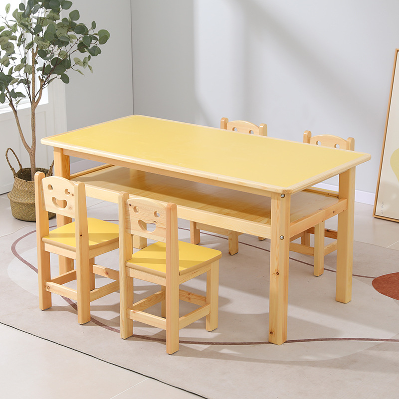 연한 노란색 이중층 목재 사이드 테이블 120*60*60CM 싱글 테이블