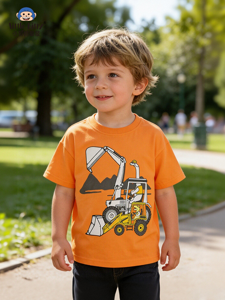 Cross-Border Supply 26 Years of New Spring and Summer Children's T-Shirts with Cartoon Animals and Cars, Round Neck Printed Children's Tops in Stock