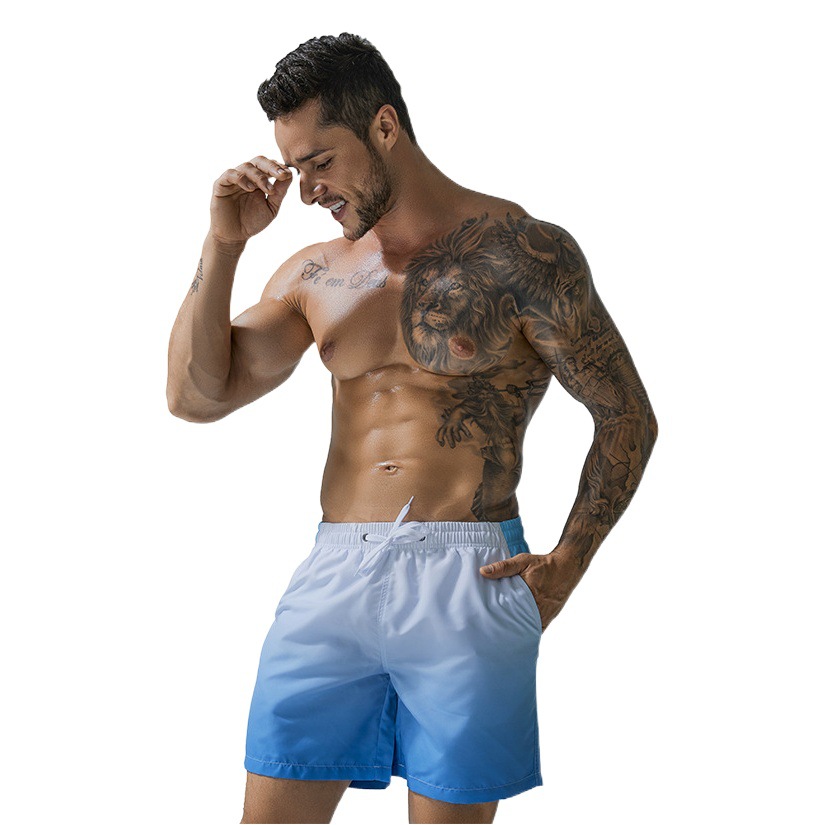 Pantalones cortos deportivos de impresión de gradiente de cinco puntos de los hombres de tamaño europeo más pantalones cortos grandes pantalones de playa impermeables pantalones de surf