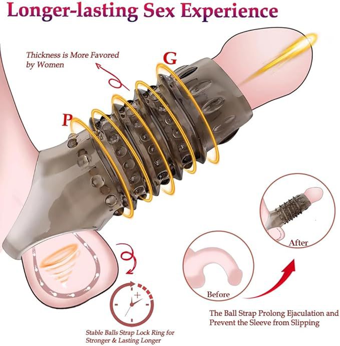 Wolf-Tooth Textured TPE Condom Sleeve, Thickened Delay Design, Transparent Adult Set — detail image 1