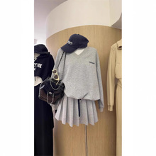 春秋新款女装套装韩版时尚休闲运动V领卫衣百褶裙减龄一整套穿搭