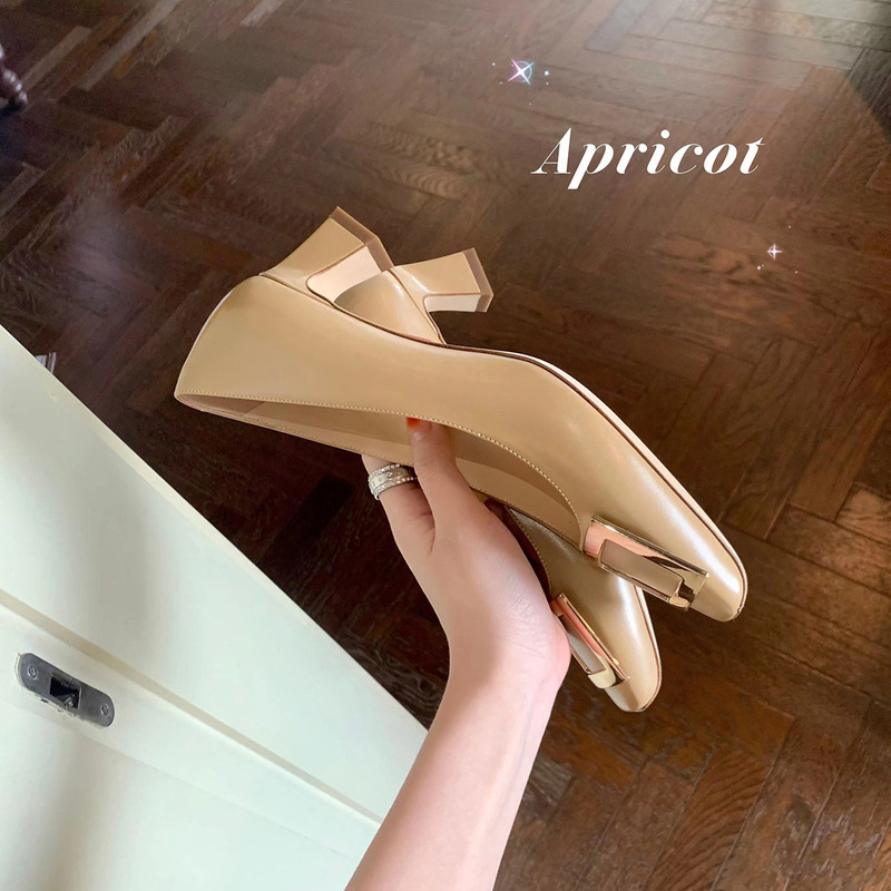 Grape mom Studiolee autumn square buckle shallow mouth square toe elegant thick high heel flat shoes for women