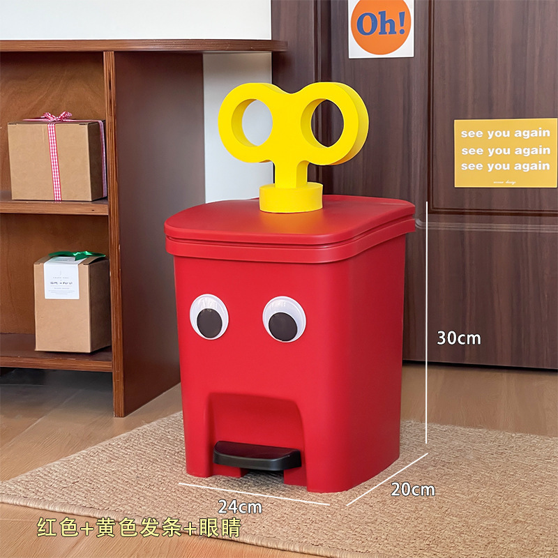 かわいい大きな目のゴミ箱家庭用蓋付き高颜値大容量漫画寝室紙かごトイレごみかご|undefined