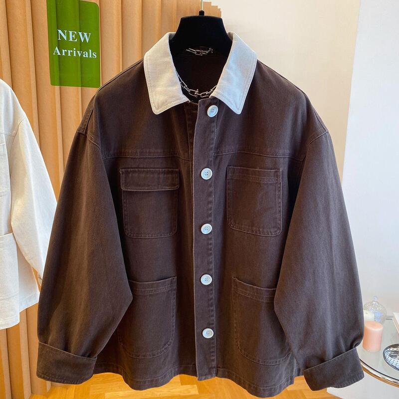 Vintage Barn Autumn New Jacket Top Military Style Loose Brown Denim Coat for Women 2025 Vintage Barn Autumn New Jacket Top Military Style Loose Brown Denim Coat for Women 2025