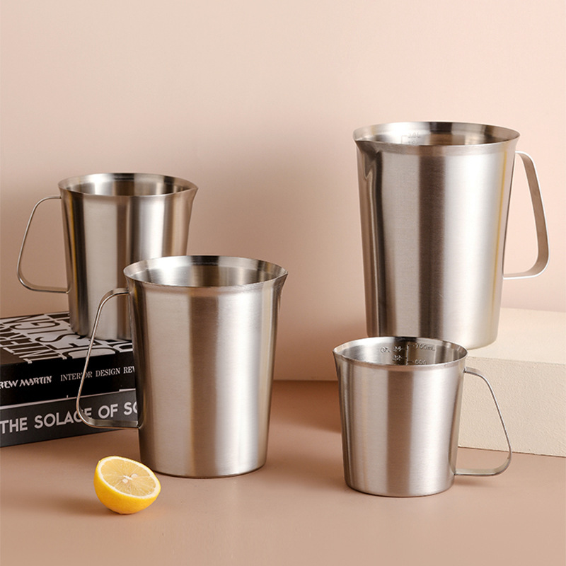 304 Stainless Steel Measuring Cup Thickened Kitchen Milk Cup Scale Cup Household Baking Container Cup Latte Art Milk Foam Cup