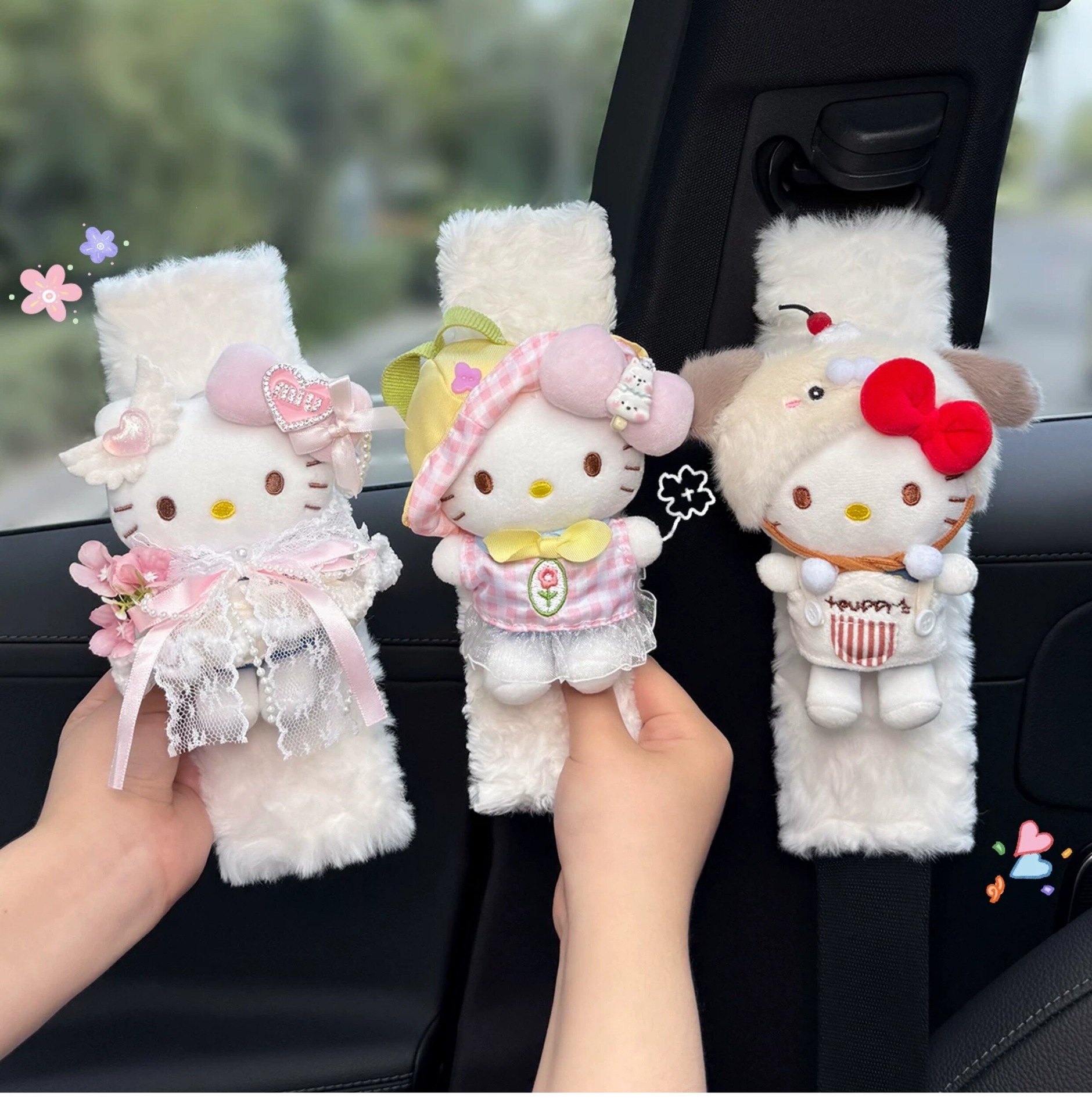 Cute KITTY car seatbelt shoulder pad, car interior seatbelt decoration, anti-wear clothing for couples, a pair for women