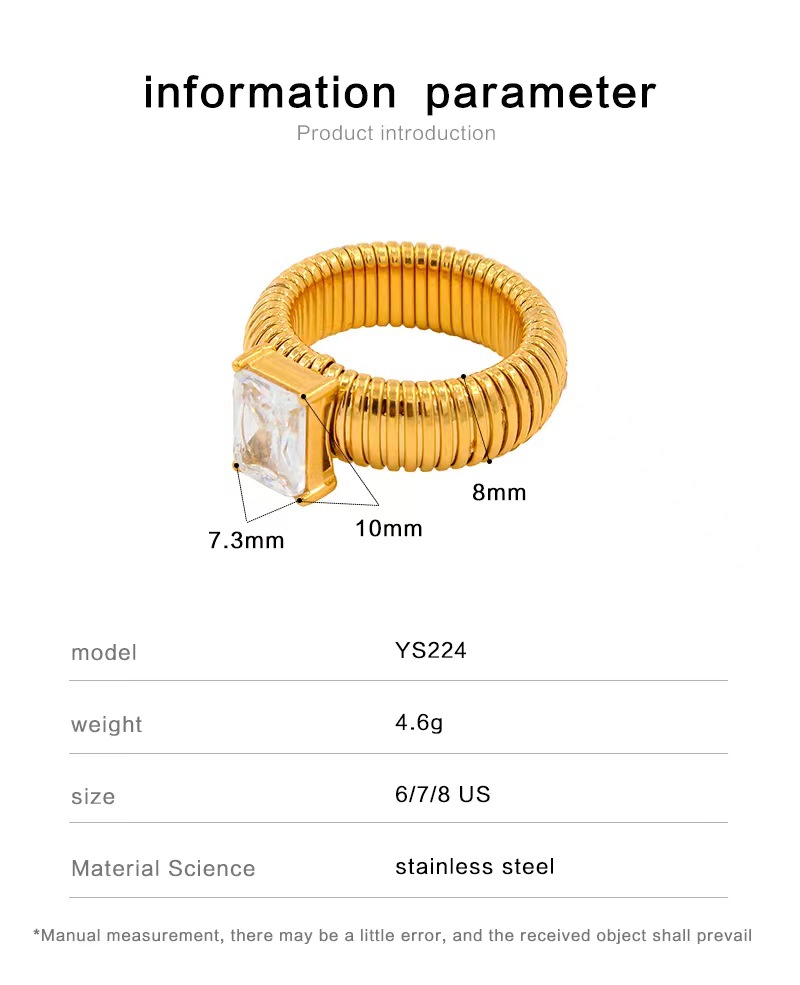 Fashion Square Titanium Steel Plating Inlay Zircon Rings 1 Piece