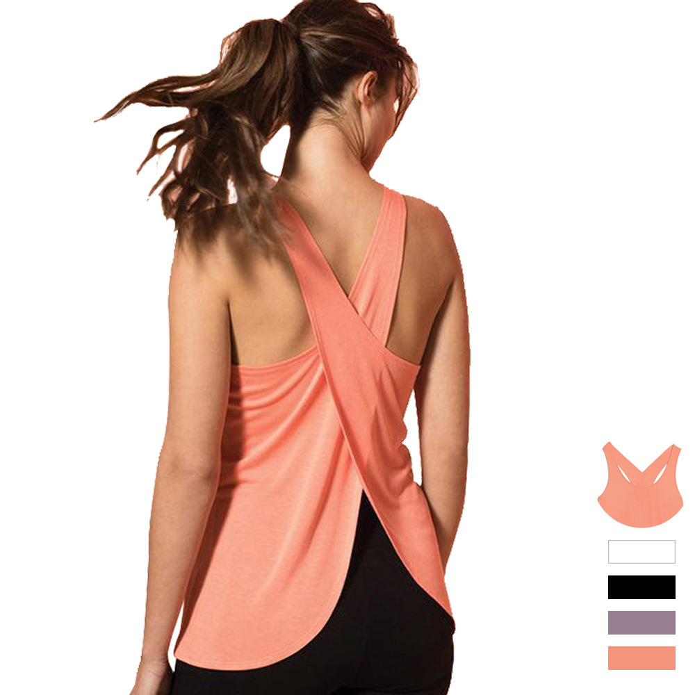 Cross Back Yoga Cover-Up Pilates Loose Yoga Vest Women's Sleeveless Sports Cycling Running Fitness Clothing