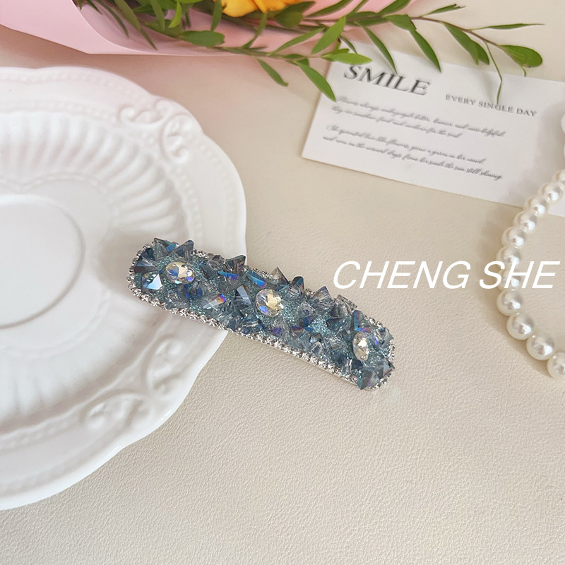 轻奢高级感蓝色满钻水晶侧边夹时尚气质刘海夹碎发整理掰掰夹发夹|undefined