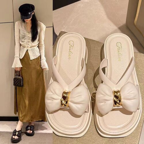 Butterfly knot open-toe sandals for women, outdoor wear, summer, soft bottom, thick bottom, anti-slip, versatile women's sandals