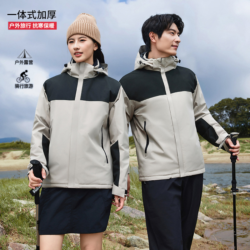 Ropa de algodón personalizada todo en uno, ropa de trabajo para parejas al aire libre, cortavientos y cálida, forrada de lana, chaqueta de invierno con impresión de logotipo.