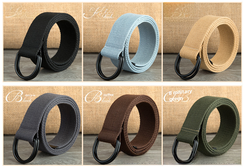 Men's belt wholesale canvas men's and women's simple double ring buckle belt youth fashion brand student color belt strap_viptrois.com