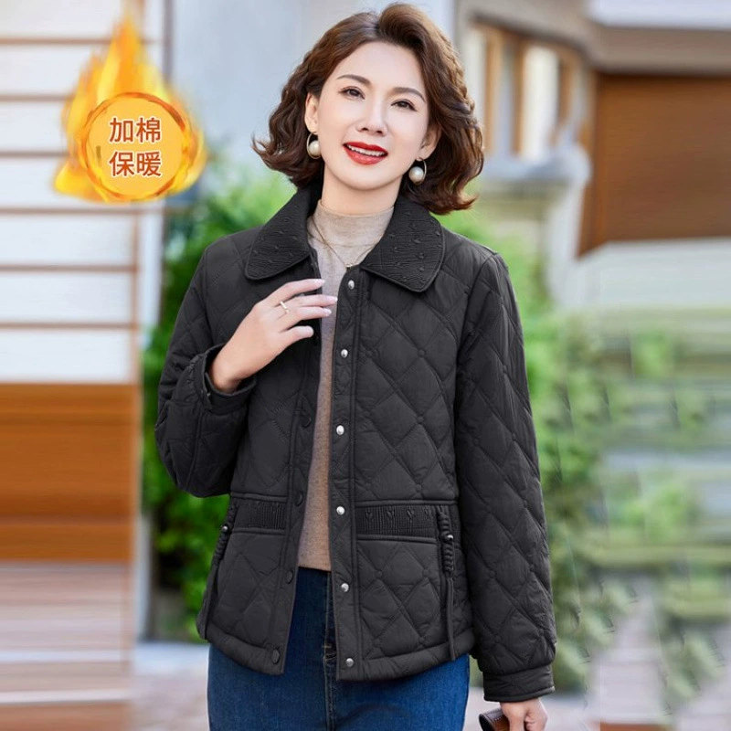 Light and thin short keep warm down jacket for mother for leisure, for middle age