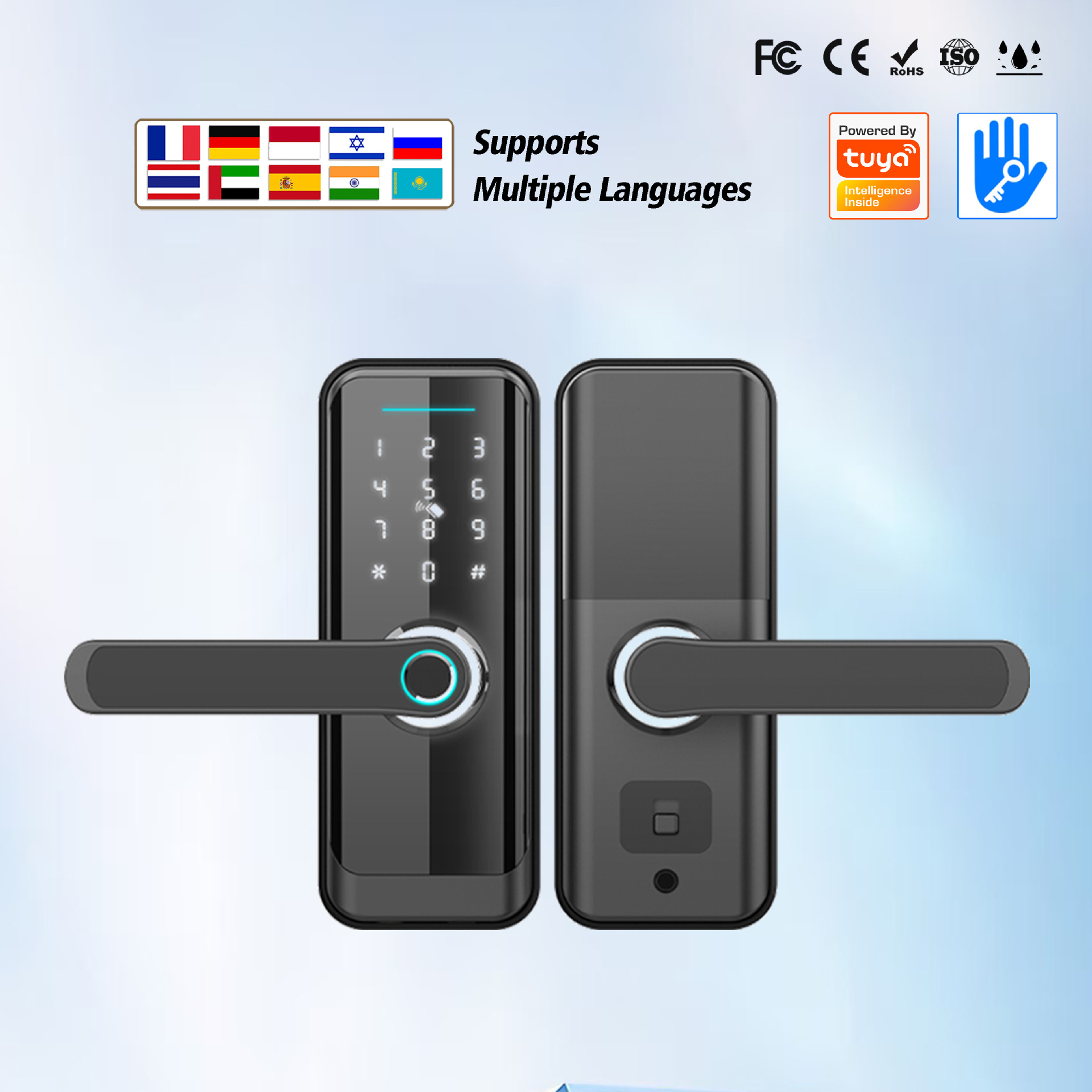 密码锁matter智能安全指纹锁感应刷卡免开孔欧美门锁小锁西班牙语