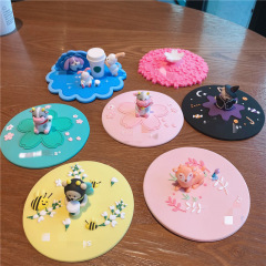 マグカップ蓋かわいいアニメカップ蓋シリコン蓋ミツバチ萌えウサギ防塵蓋カップ部品コーヒーカップ蓋