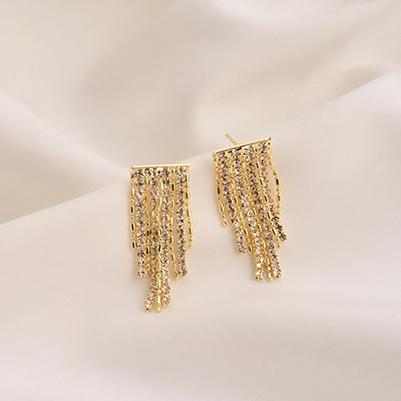 1 Pair Quantity 1 Pair Sweet Geometric Solid Color Tassel Plating Inlay Alloy Rhinestones Drop Earrings