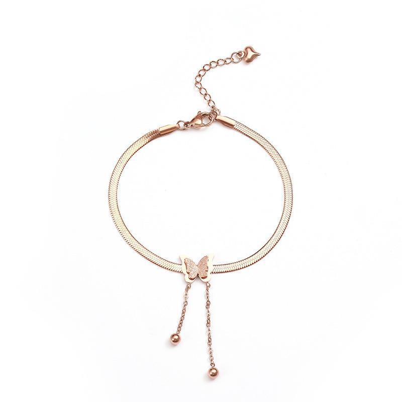 Mariposa borla hoja cadena serpiente hueso cadena titanio acero tobillera mujer verano tobillo joyería sexy moda tobillera
