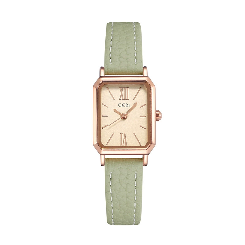 Rectangular Retro Quartz Women's Watch, Simple Korean Style, Leather-Look Strap, Lightweight