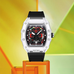 跨境熱銷個性酒桶形石英表時尚透明手錶男表批發防水腕錶watch