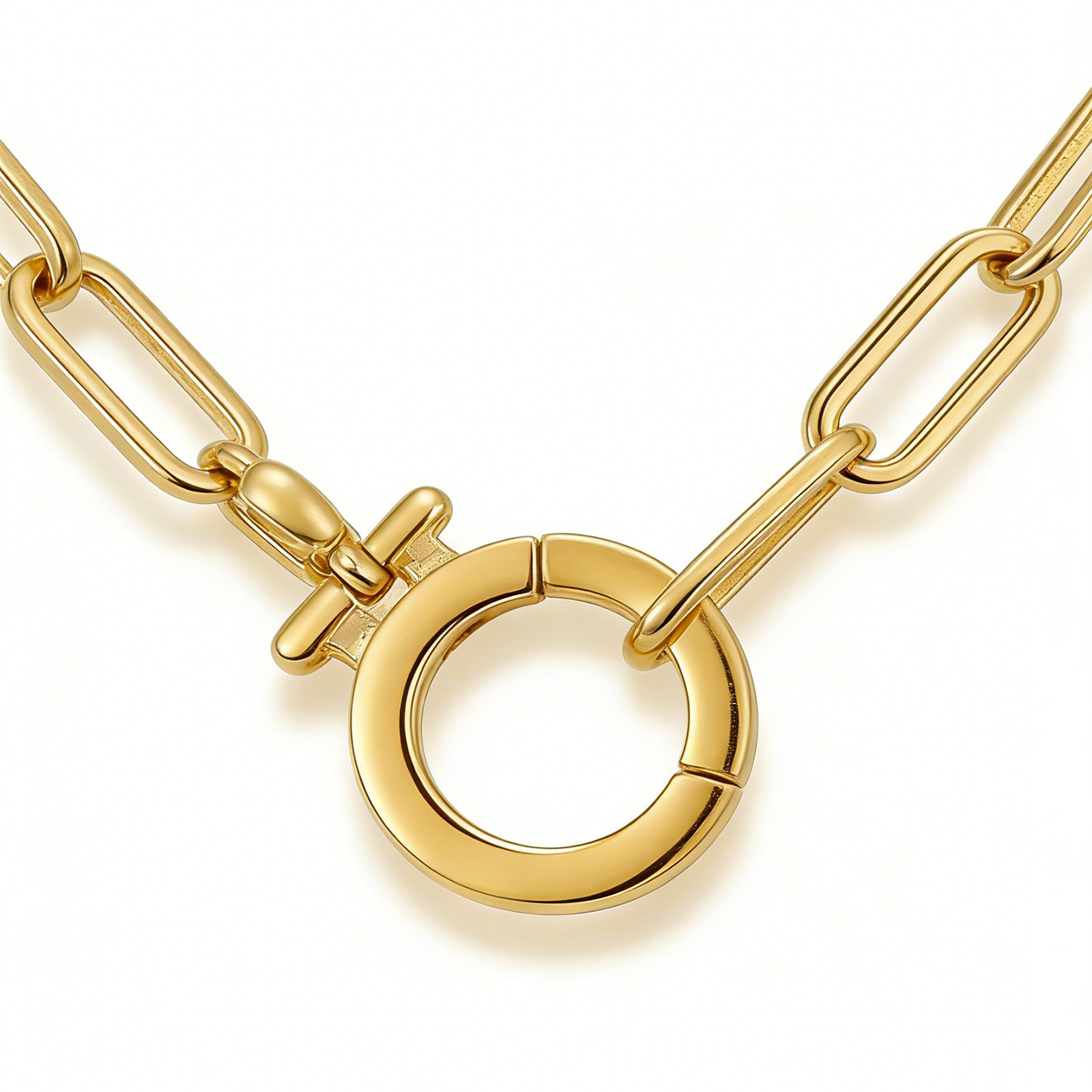 European And American Cross-border Jewelry, Adjustable Ring With Round Pendant, Stainless Steel Paperclip Bracelet,_voghion.com