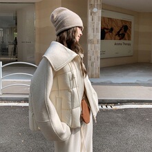 米白色设计感双面呢拼接羽绒服女2025冬季新款时尚小众90白鸭绒服