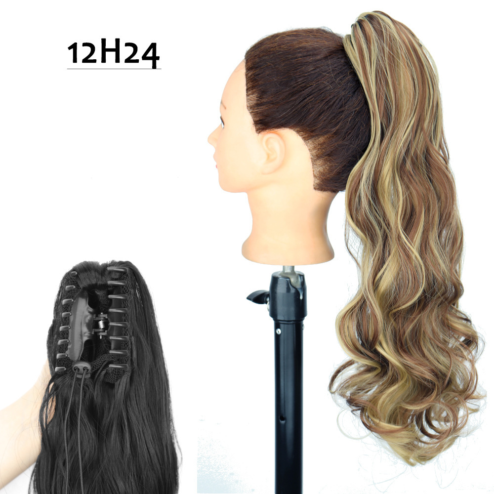 24 pulgadas peluca cauda de caballo gran onda larga rizado clip de garra sintética alta cauda de caballo